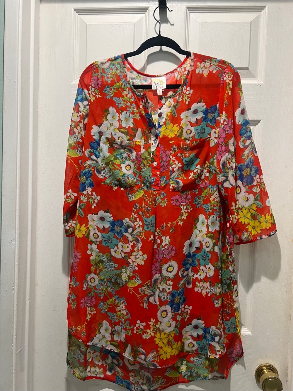 fig and flower Red Floral Long Blouse